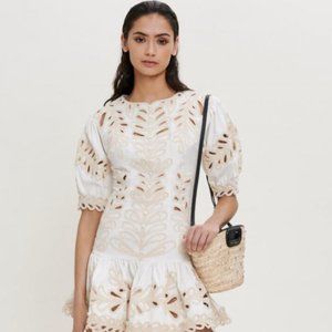 Maje White and Cream Midi Dress